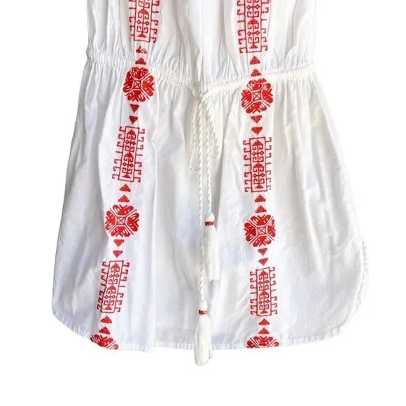 Pampelone Bardot White Red Embroidered Off the Shoulder Tunic Dress Cover Up - Picture 8 of 11